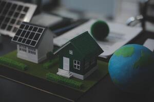 Carbon offset price report CO2 emission. Future growth Net zero waste in ESG ethical SME office protect climate change global warming social issues project. Group of asia people Eco friendly SDGs plan photo