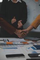 Hand join together for work togetherness, Hand stack for business and service, Team volunteering or teamwork. Concept connection of community and charity. Group of business workforce participation. photo