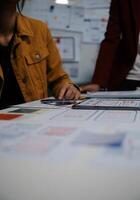 Professional interior designer at workplace in office, closeup photo