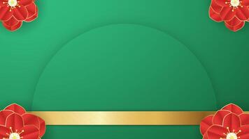 Green background with paper craft flower. vector