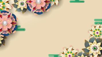 Peach color background with elegant paper cut flower. vector