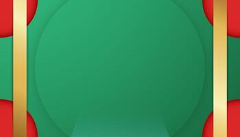 Paper cut template with gold bar on green background. vector