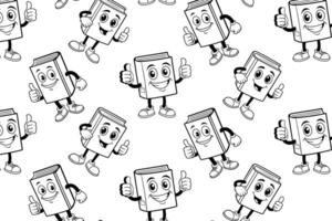 Pattern of cheerful book mascots in monochrome, perfect for children's activity sheets, educational websites, and learning materials. Bold and playful design vector