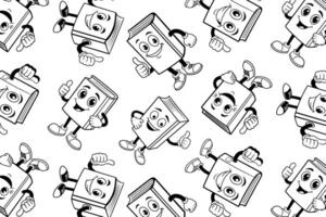 Pattern of smiling book characters in black and white, perfect for educational materials, children's activity sheets, and web backgrounds. Simple and friendly design vector