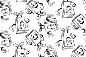 Repeating pattern of cheerful book mascots in monochrome, great for school projects, educational websites, and learning resources. Playful and clean illustration vector