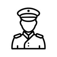 A black and white line icon of a man in uniform vector