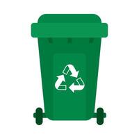 A green trash can with a recycling symbol on it vector