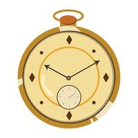 An old pocket watch with a white face and brown hands vector