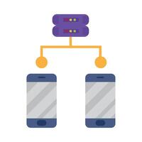 Two smartphones connected to a server vector