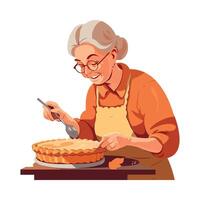 An old woman is making a pie vector