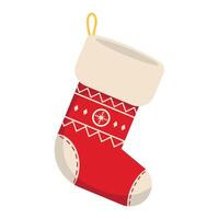 Christmas stocking with red and white pattern vector