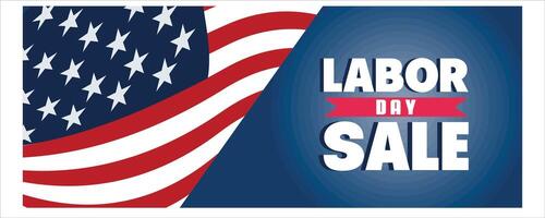 Labor Day Sale horizontal banner. Waving realistic american flag and text. Concept template for web sites, header. flat modern illustration vector