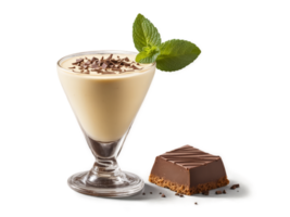 South African Amarula Cream Liqueur in shot glass garnished with slice of chocolate and sprig png
