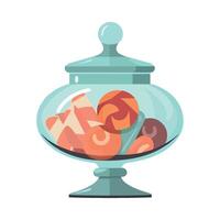 Candy jar with candies and sweets on top, flat design illustration vector