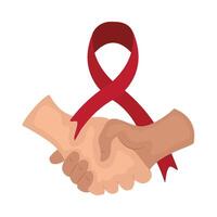 Two hands shaking hands with a red ribbon vector