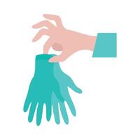 Hand holding glove and hand with glove on white background vector