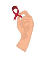 A hand holding a red ribbon vector
