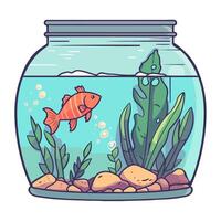 Fish in aquarium with plants and rocks vector