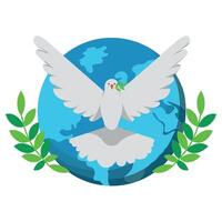 Dove of peace with olive branch on earth illustration vector