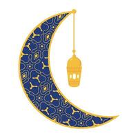 A crescent with a lantern hanging from it vector
