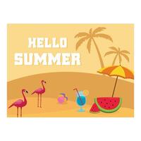 Hello summer text with colorful elements. Flat modern illustration vector