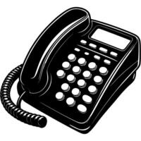 Push button telephone for call center hotline operation in monochrome. Simple minimalistic in black ink drawing on white background vector