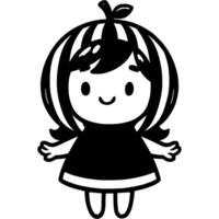 Little girl dressed in a festive watermelon costume for Vegan Day in monochrome. Simple minimalistic in black ink drawing on white background vector