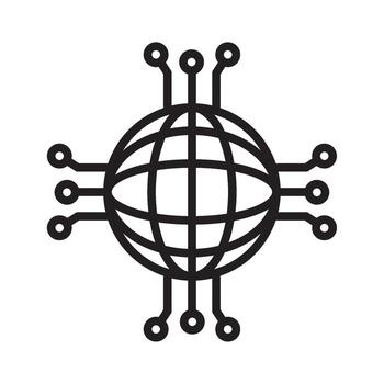 A black and white image of a globe with a circuit board around it vector