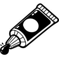 Drop of glue is squeezed out of tube in monochrome. Simple minimalistic in black ink drawing on white background vector