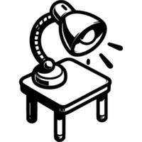 Table lamp on flexible stand stands on table in monochrome. Simple minimalistic in black ink drawing on white background vector