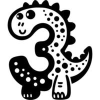 Number three, 3 in dinosaur style in monochrome. Simple minimalistic in black ink drawing on white background vector
