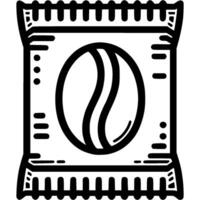 Bag of coffee beans doodle icon. Coffee beans are individually packaged. Simple minimalistic symbol in black on white background vector
