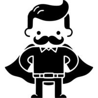 Male superhero in classic suit and cape holds hands on hips in monochrome. Simple minimalistic in black ink drawing on white background vector