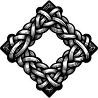 Square celtic frame made of woven plant and ropes in monochrome. Simple minimalistic in black ink drawing on white background vector