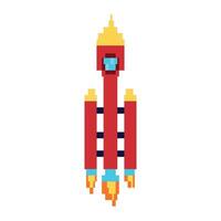 Pixel rocket ship pixel art vector