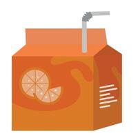 Orange juice juice box with straw and slice of orange vector