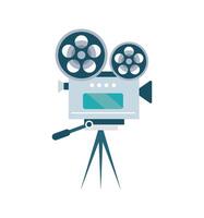 A movie camera on a tripod with two film reels vector