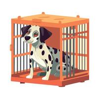Dalmatian dog in cage, cartoon illustration on white background vector