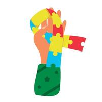 A hand holding a puzzle piece with a star on it vector