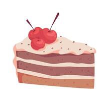 A slice of cake with cherries on top vector