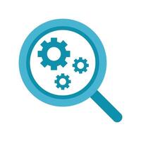 Magnifying glass icon with gears and cogs vector