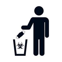 A man throwing a biohazard into a trash can vector