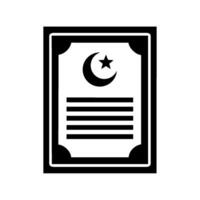 A black and white image of a document with a crescent and star vector
