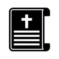 A black and white icon of a bible with a cross on it vector