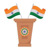 Indian flag on podium with two flags illustration vector