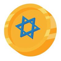 A yellow coin with a star of david on it vector