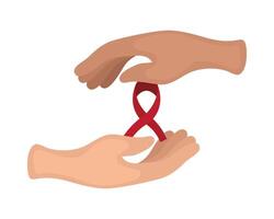 Two hands holding a red ribbon vector