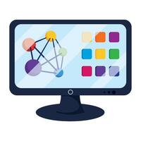 A computer monitor with a network diagram on it vector