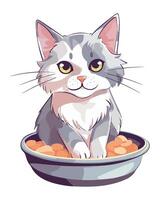 A cartoon cat sitting in a bowl of food vector