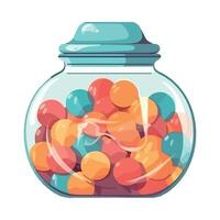 A glass jar filled with colorful candies vector
